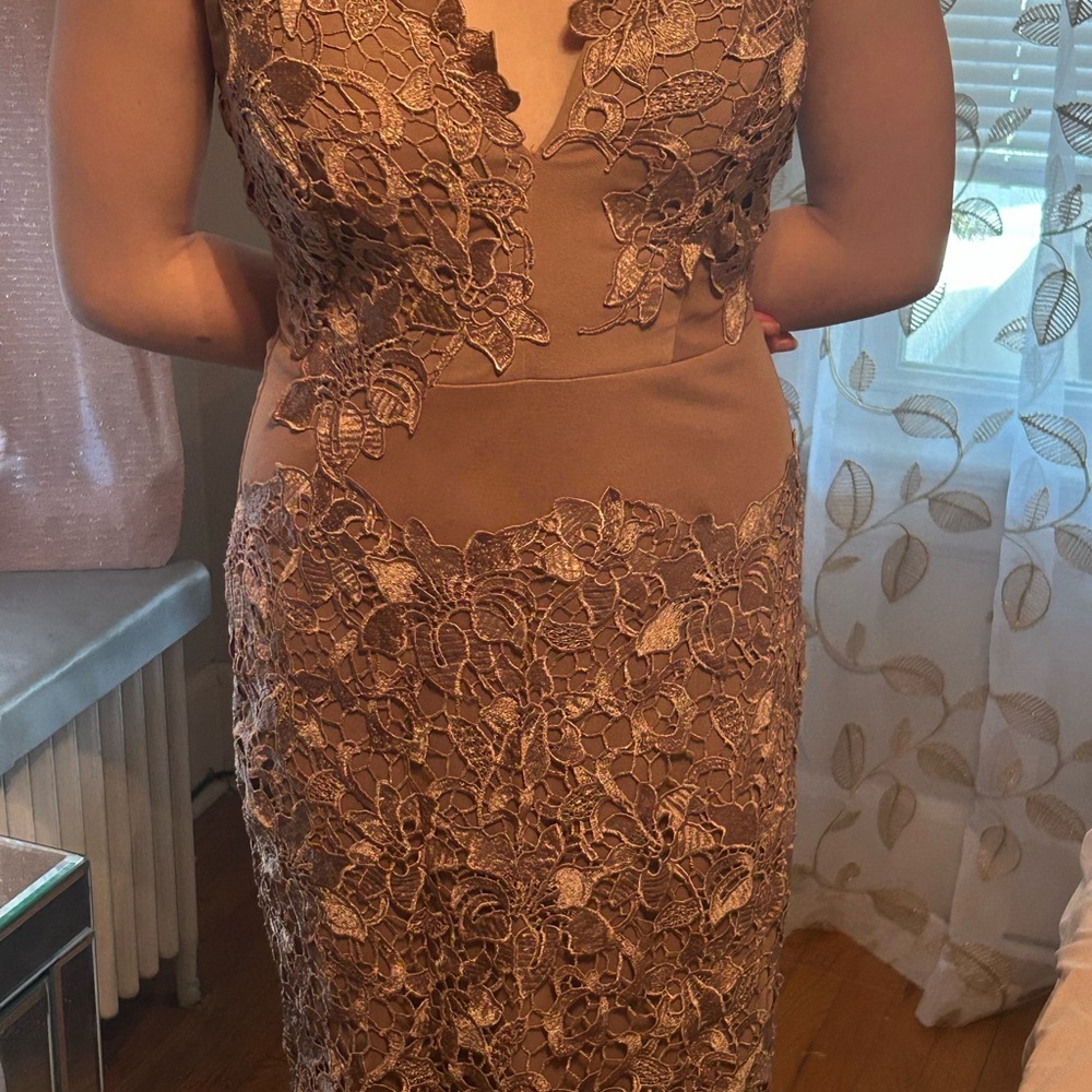 Windsor Blue Embellished Pleated Sheath Midi Dress